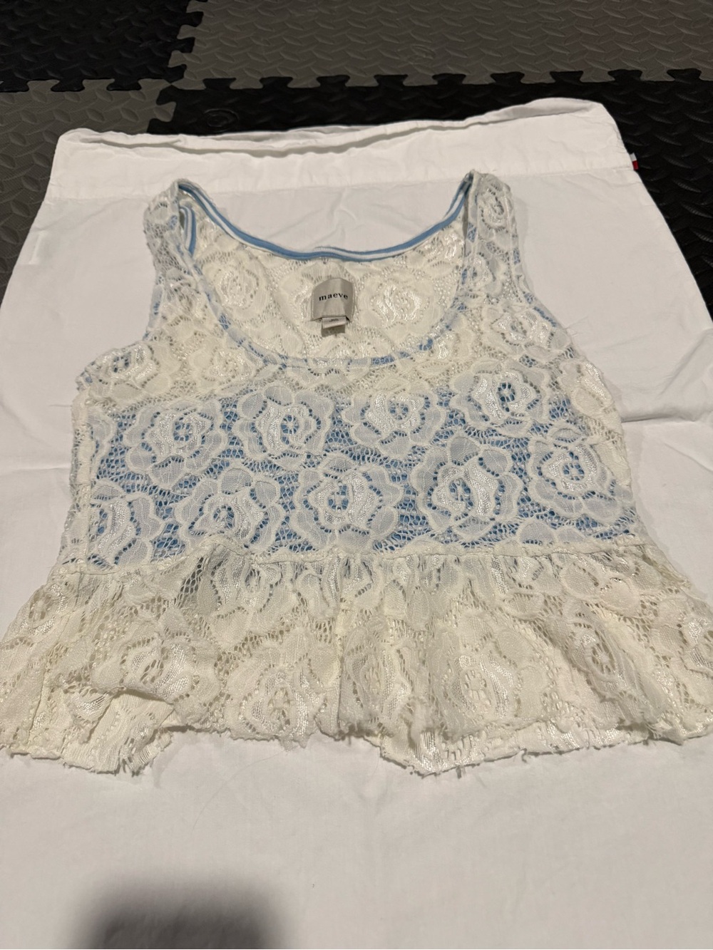 Maeve Cream Lace Camisole with Light Blue Underlay